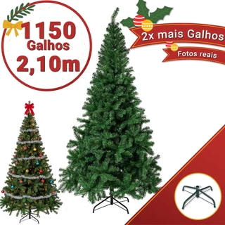 Árvore de Natal 2,10m Cheia 1150 Galhos Luxo Base Metálica
