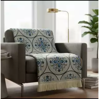 Manta dupla face Decorativa Multiuso para Sofá, Cama, e Franja cor cru, (1,40 x 2,10).