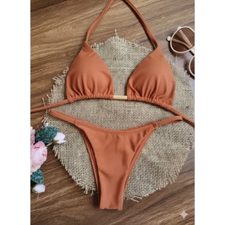 Biquíni Feminino Top Cortininha Fita Para Marquinha Moda Praia Com bojo Removível em Oferta na Shopee
