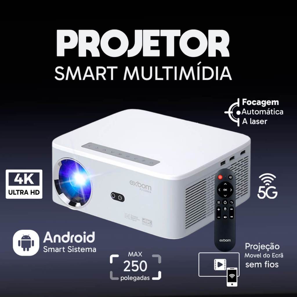 Projetor Android 5G 4k Até 250 Polegadas Laser Foco Automático ...