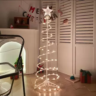 Árvore de Natal Espiral LED 180cm com Papai Noel Sinos Dourados e Decorações -N10