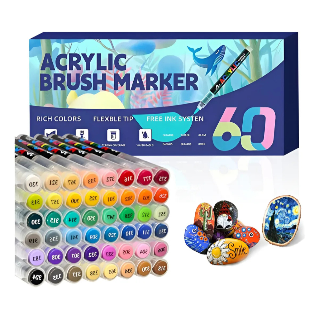 Kit 60 Caneta Marcadora Acrílica Líquida Direta Ponta Macia Colorida