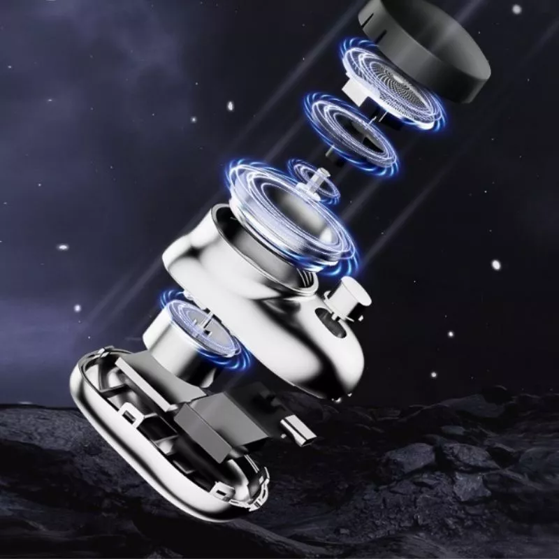 Mini barbeador mostrando detalhes do design em metal