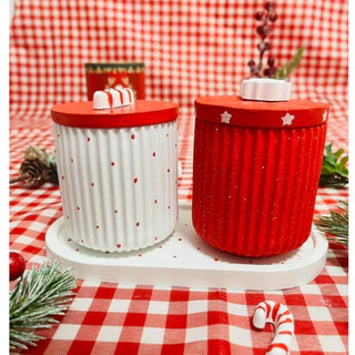 Decoração de Natal - Kit com 2 Potes e 1 Bandeja Decorativa de Natal - Para Presentear
