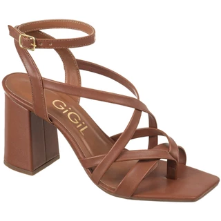Sandália Feminina Salto Alto Bloco Bico Quadrado Tiras Cruzadas Fivela Lateral Casual Moderno GiGiL em Oferta na Shopee