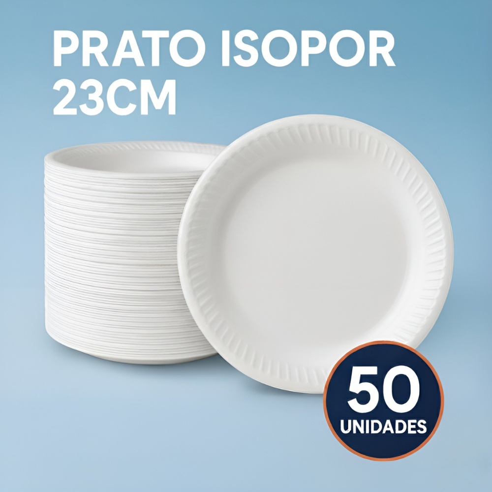 200 Pratos de Isopor Térmico Descartável Raso Branco 23cm Churrasco/Aniversário Ultra