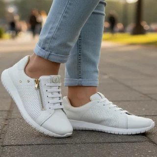 Tênis Usaflex Casual em Couro com Zíper e Elástico em Oferta na Shopee