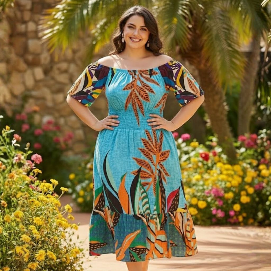 Vestido Midi Plus Size Moda Evangélica Ciganinha Lastex verão 2026 ...