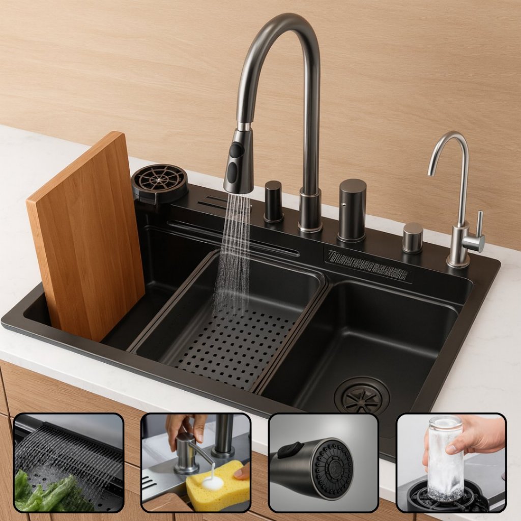 Cuba Completa Inox Preta Cozinha + Torneira - Profissional