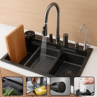 Cuba Completa Inox Preta Cozinha + Torneira - Profissional