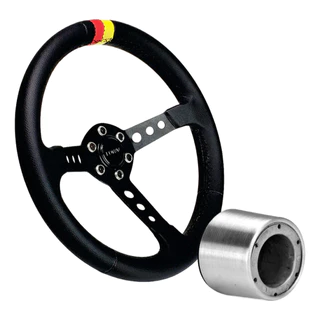 Volante Esportivo Lowv Euro 3409E1T De Couro / Haste Preta / Tarja Preta, Vermelha e Amarela