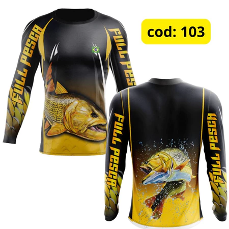 Camisa Camiseta de Pesca Esportiva e Profissional com Proteção UV Várias Estampas Peixe