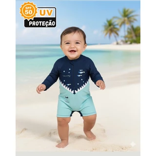 Macacão Proteção Solar Roupa Praia UV Manga Longa Bebe Criança Piscina Sol Hello