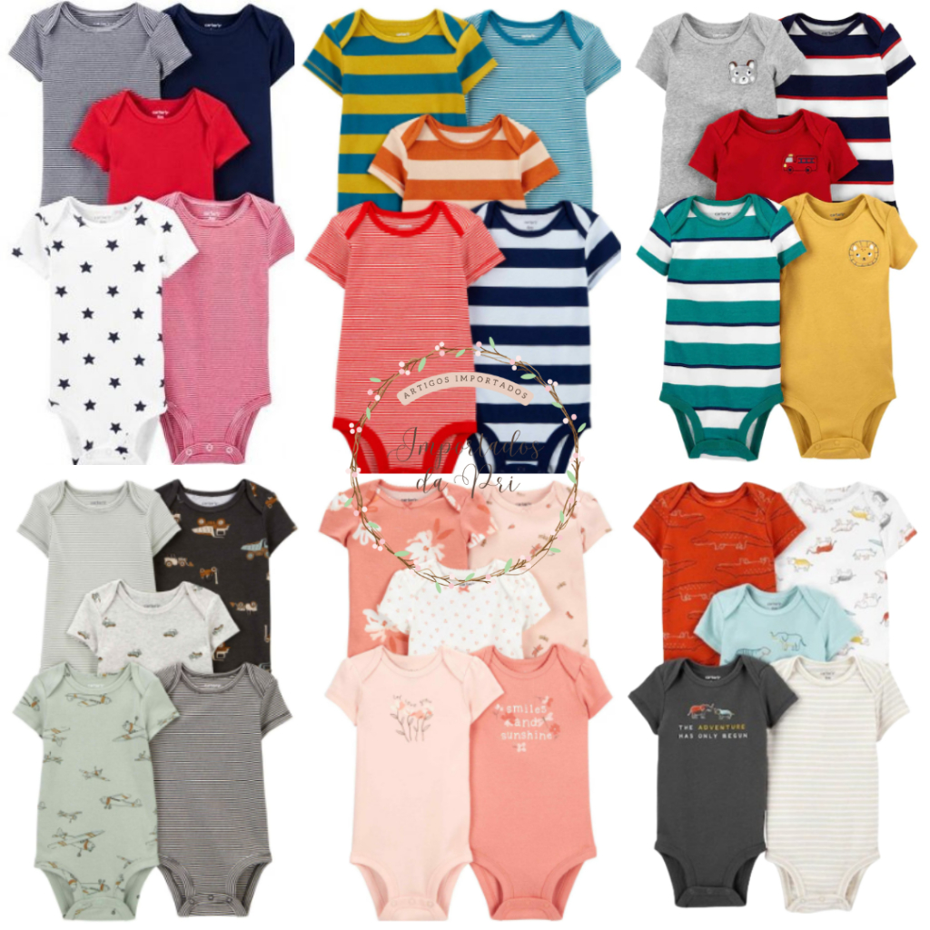 Kit 5 Bodys Manga Curta Carter's - Diversas Estampas em Oferta na Shopee