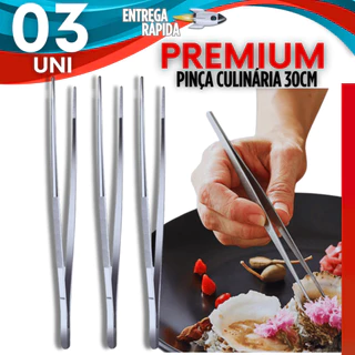 Kit 3 Pinça Culinária 30 cm Aço Inox Profissional Barman Bartender Bar Restaurantes Multiuso Premium