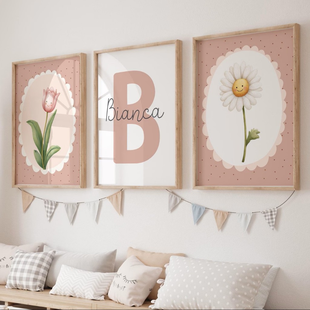 Quadros PERSONALIZADOS COM NOME - Envie no chat | Flores e Jardim | Quarto Bebê Menina – Jardim Da Ternura No1