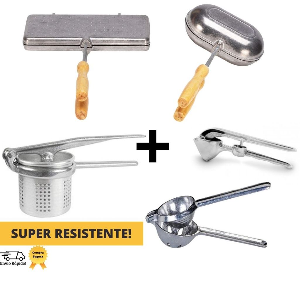 Kit Sanduicheira Dupla + Forma Pão Frânces + Amassador de Ba