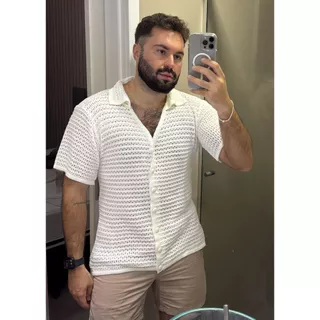 Camisa em Tricot Linha Masculina Tshirt Polo com Botões