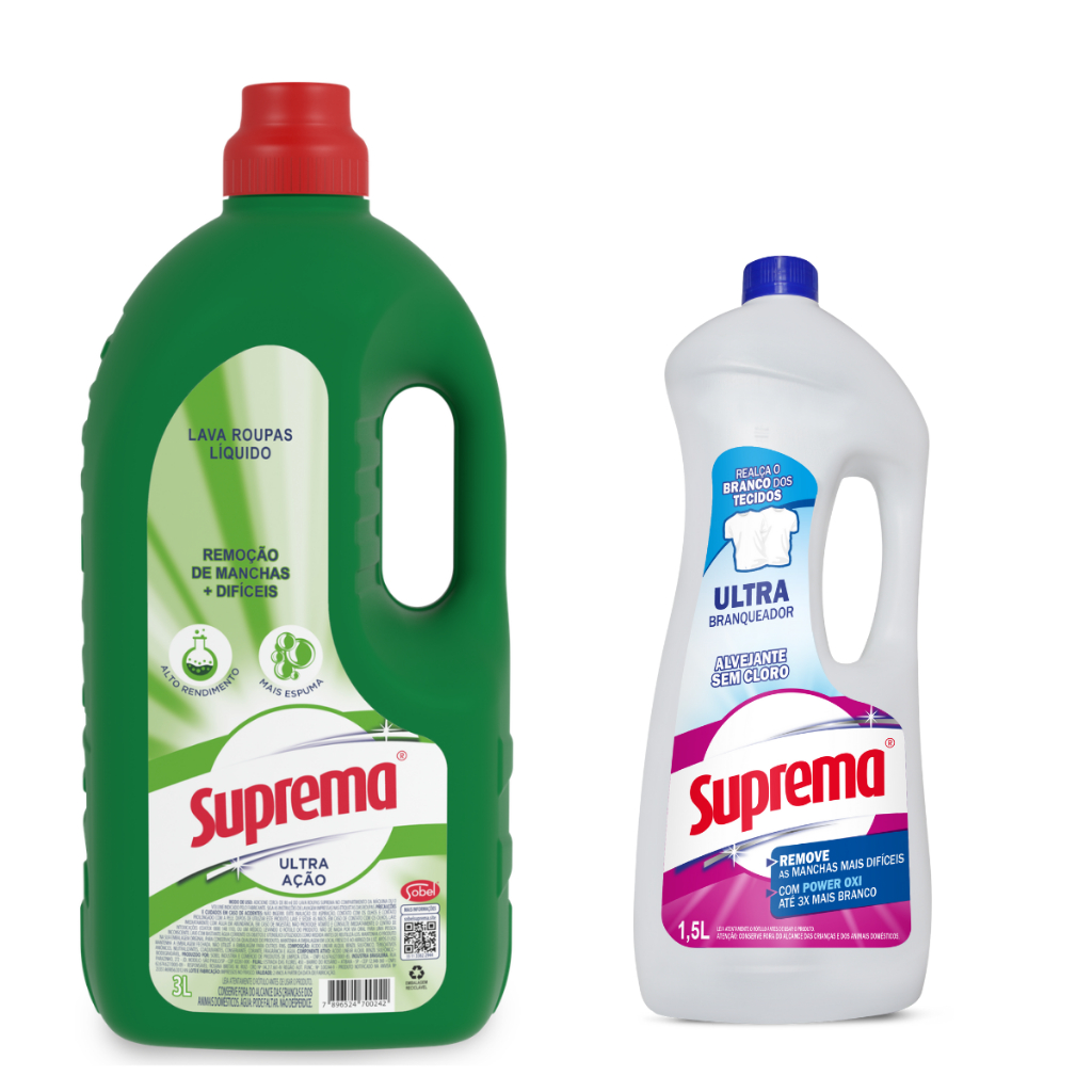 Lava Roupa Sabão Liquido 3L + Branqueador Roupas Brancas 1,5L