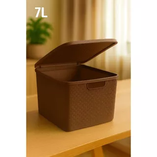 Cesto Caixa Organizadora Rattan Com Tampa 7 Litros Marrom Multiuso - TOY 25587 em Oferta na Shopee