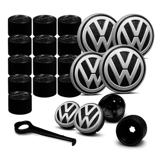 Kit 4 Calotinha Centro Roda Original Vw + Capa Parafuso Roda Kit C/20 Unidades VW Fox Polo Bora Golf