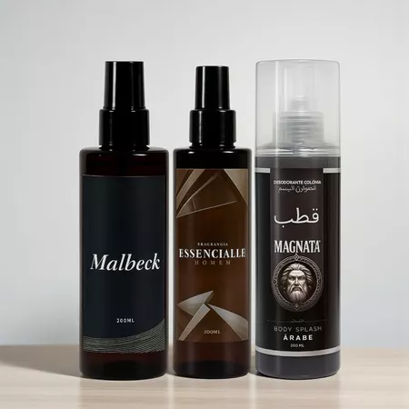 Kit Masculino Amadeirado - Body Spray Malbeck, Essencialle Men e Magnata