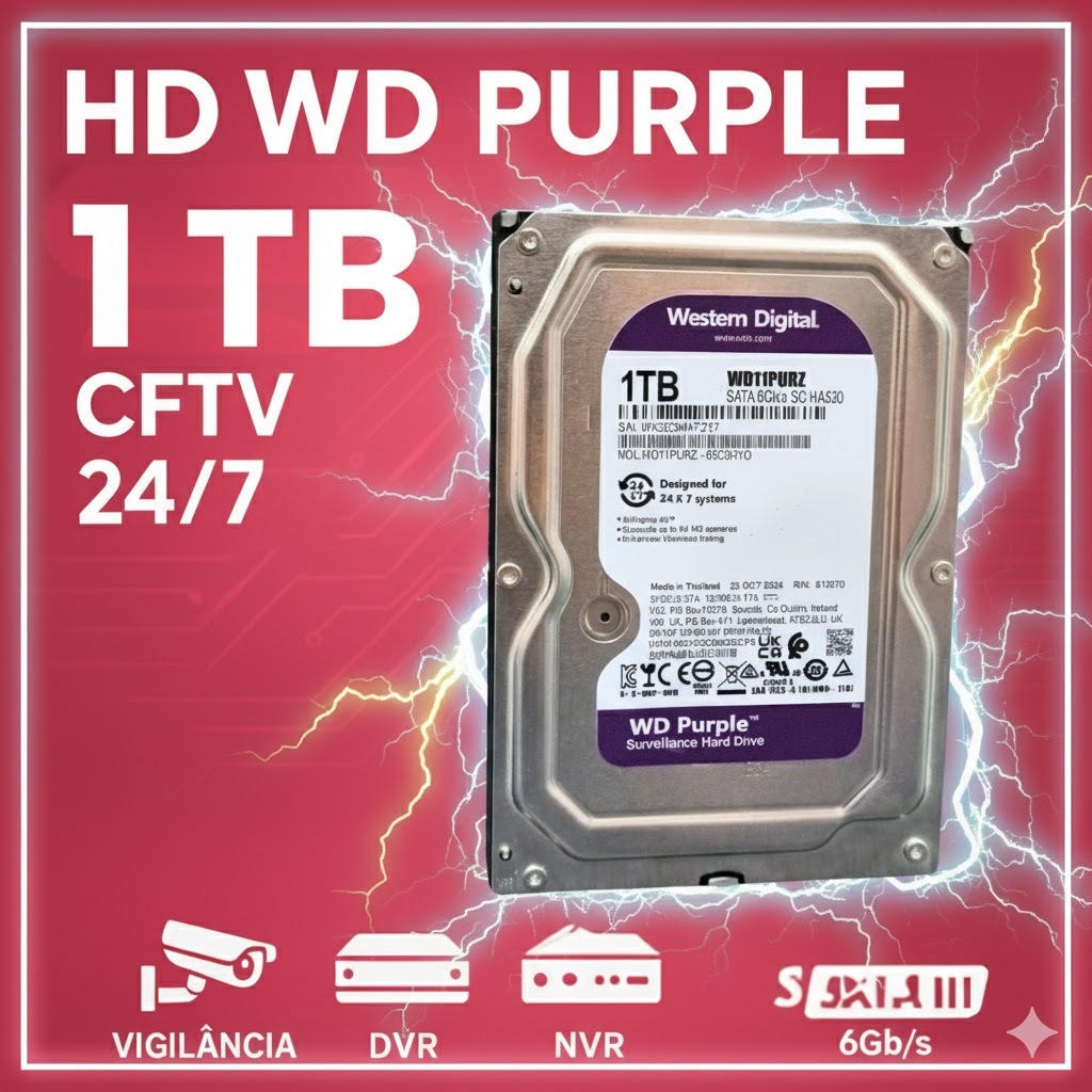 HD 1TB WD Purple WD10PURZ 3.5” SATA Para DVR CFTV Segurança