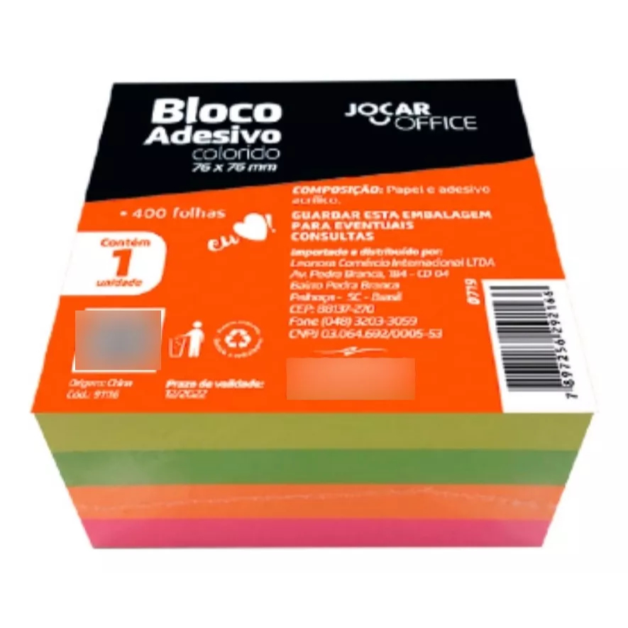 Bloco Adesivo Colorido 76x76mm Jocar 400 Fls Post It | Shopee Brasil