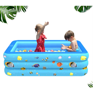 Piscina Inflável Infantil Retangular – 3 Andares + PVC Reforçado Azul e Rosa