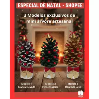 Kit com 4 Mini Árvores de Natal Pinha Natural Decoração Natalina de mesa Enfeite PROMOÇÃO