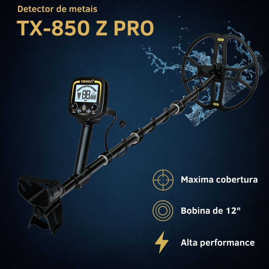 Detector Metais Praia Ouro Tx-850 Z Pro Bobina Grande + Nfe