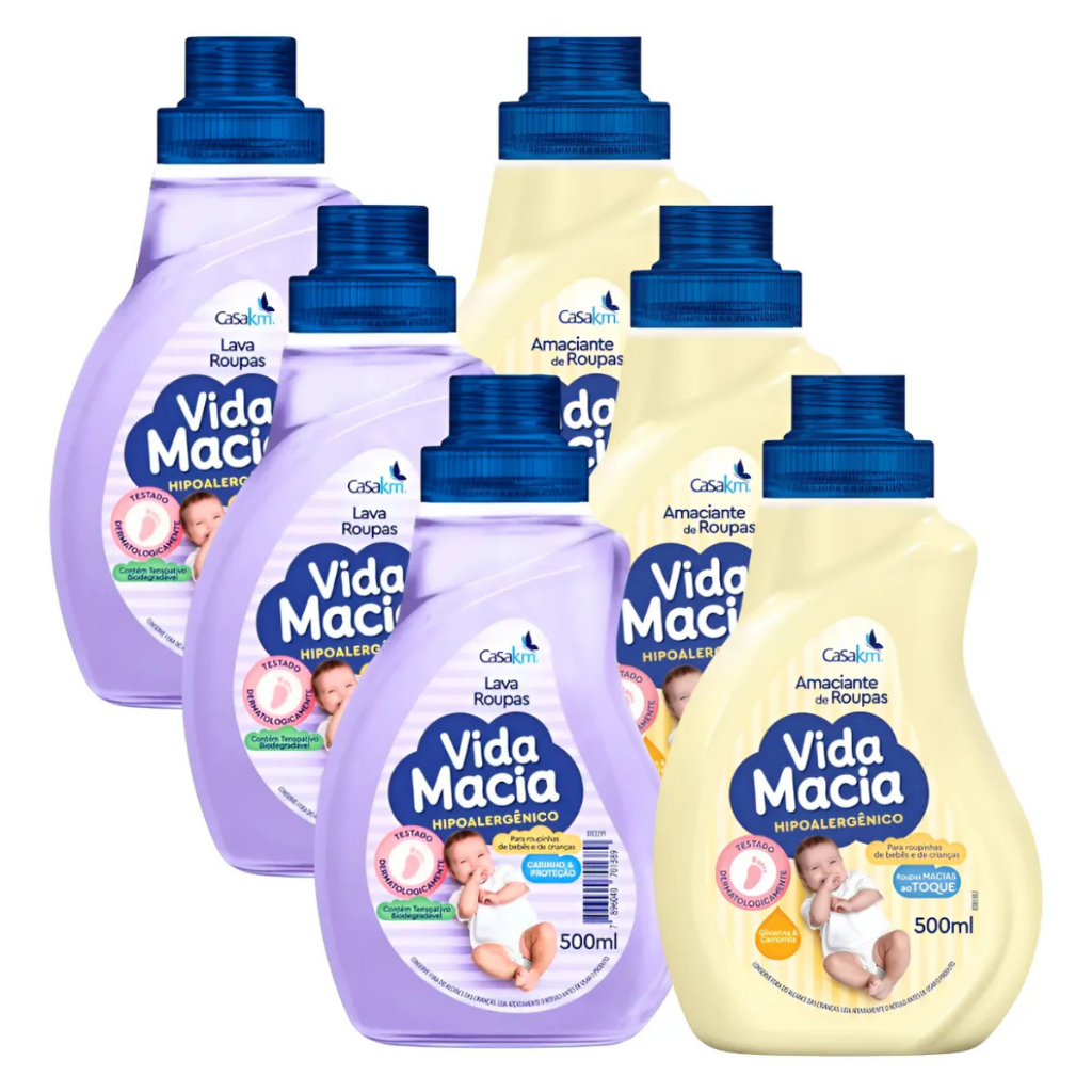 Sabão Liquido Vida Macia 3x500ml + Amaciante Camomila 3x500ml (PROMOÇÃO ...