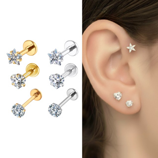 Piercings Ponto de Luz Variados Minimalista Estrela Coração Hipoalergênico Aço Cirúrgico Orelha Acessórios Femininos