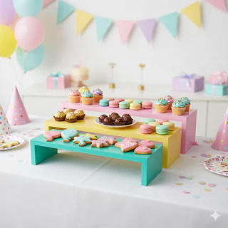 Trio Expositor MDF Decorativo Organizador Vitrine Festa Doces Lembrancinhas 3 Tamanhos Colorido