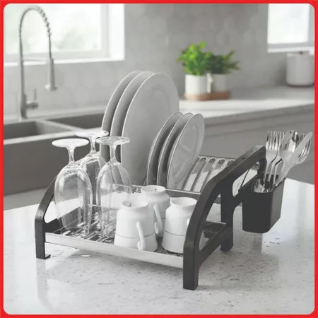 Escorredor de louça seca prato preto em aço inox cama com porta talheres tigela panela forma cozinha