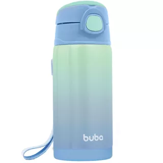 Garrafa Térmica Infantil Com Canudo Aço Inox Buba Menina e Menino Azul Garrafinha Degrade