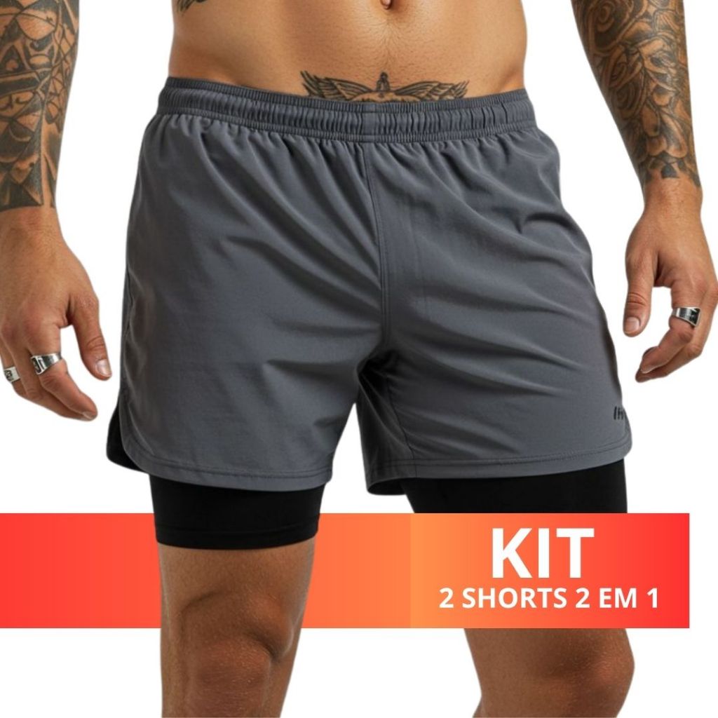 Shorts Masculino 2 em 1 Corrida Forrado para Treinos | Shopee Brasil