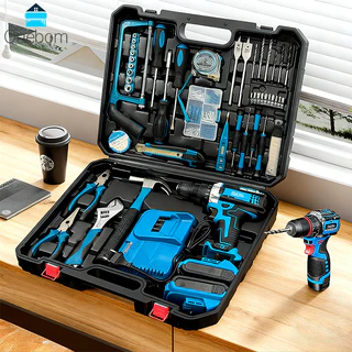 Furadeira e Parafusadeira Portátil 48V com 118 Peças Kit de Ferramentas Completo para Casa QUEBOM