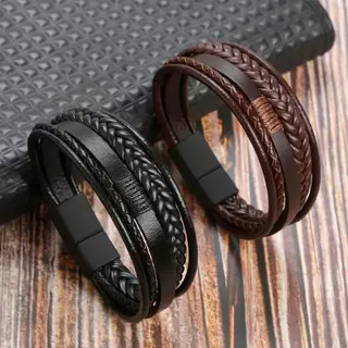 Pulseira tecida à mão com fecho magnético em aço titânio; de alta qualidade, simples e versátil.