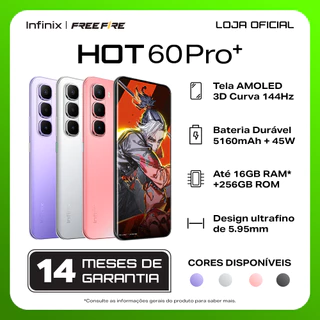 Infinix HOT 60 Pro+ mais fino do mundo 5,95mm,6,78" tela curva 3D de144 Hz bateria de 45W+5160 mAh,Câm. Sony IMX882, NFC