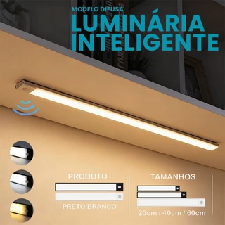 Kit Smart Luminária Inteligente Led com sensor de movimento sem fio e Recarregável USB fino barra 10/20/40/60cm