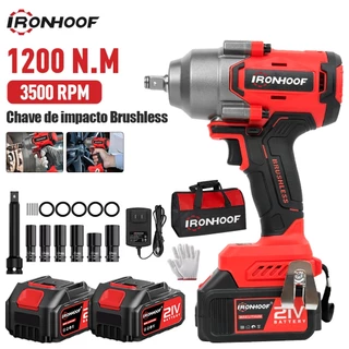 1200Nm Chave de Impacto Potente Brushless Elétrica Parafusadeira 2 Baterias