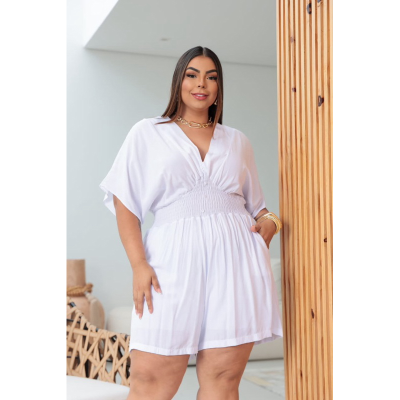 Macaquinho Plus Size Feminino Decote V | Shopee Brasil