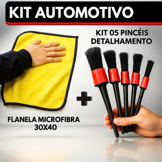 Kit de Lavagem Automotiva Flanela de Microfibra 30x40cm + 05 Pincel Detalhamento em Oferta na Shopee