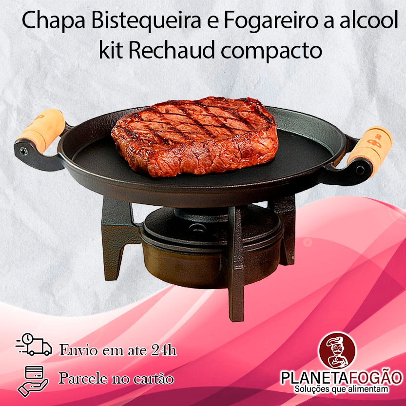 Kit chapa bifeteira e fogareiro em ferro fundido Santana Rec