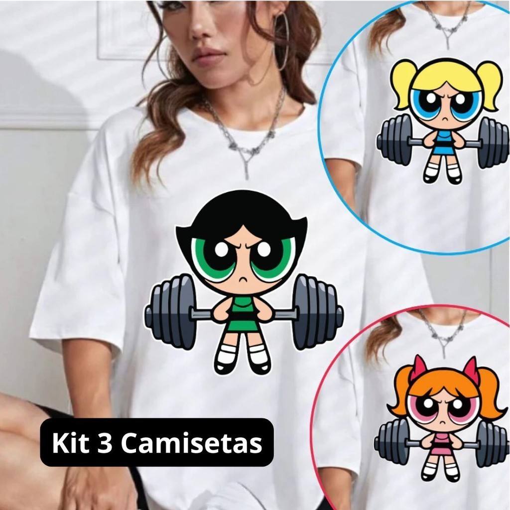 Kit 3 Camisetão Larga Blusão T-shirt Meninas Poderosas Academia Cross Fit Confortável Soltinha