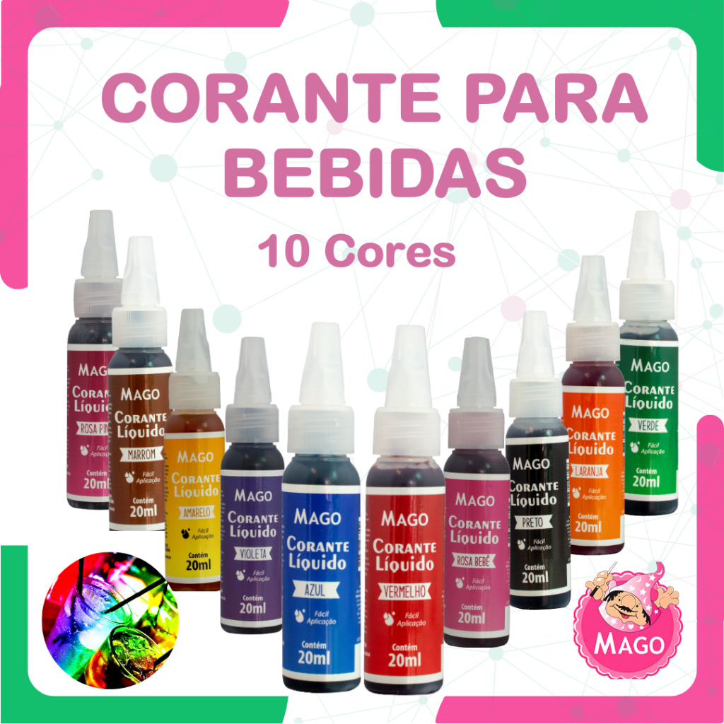 10 Corantes Liquidos Alimenticios para Bebidas Hidrossoluvel