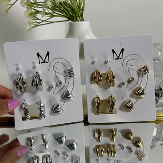 Kit/Conjunto de brincos com Concha Argolas e Piercing Fake ideal para usar na praia