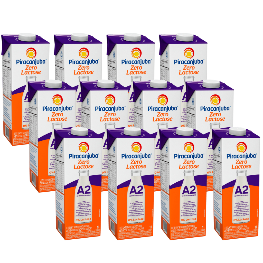 Kit C/12 Leite Piracanjuba Semidesnatado A2 Zero Lactose 1l