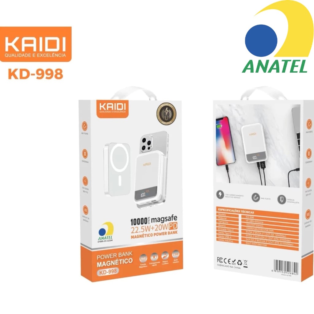 Power Bank 10.000 mah Carregador Portátil Magnético Bateria Externa ...